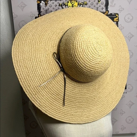 Hat Attack New York's Tan Straw Sun Hat with Ribbon - Picture 9 of 9